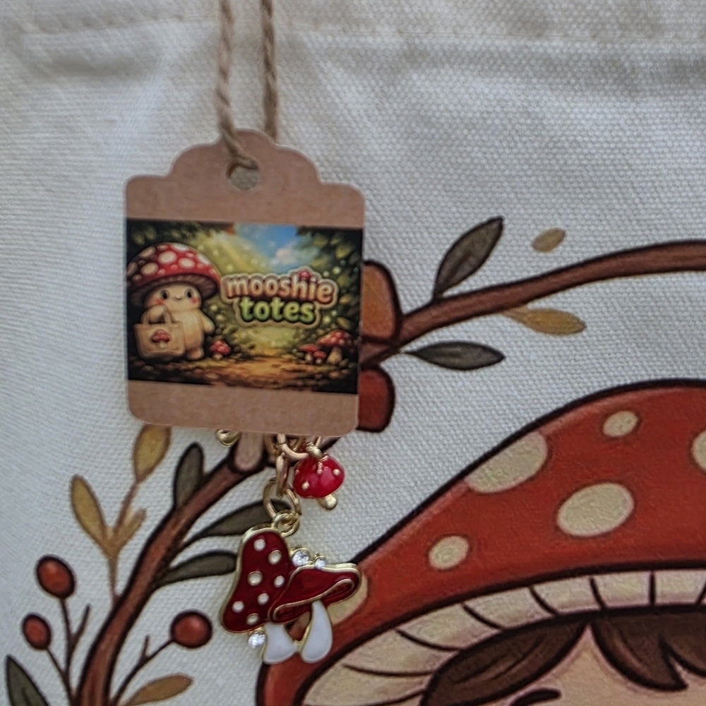 Mooshie Totes + Keychain Mushroom Girl Canvas Tote Bag 13x15 NWT - Picture 2 of 4
